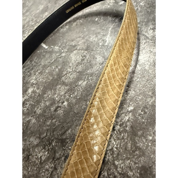 Genuine Snake Skin Belt Womens 1/2 Inch Belt Gold Buckle Beige Sz L - Picture 4 of 5